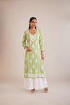 Modal Chikankari Panel Kurta - Green