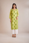 Chanderi Chikankari Allover Boota Kurta  - Green