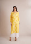 Chanderi Chikankari Allover Boota Kurta - Yellow