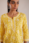 Printed Cotton Chikankari Short Kurta - Yellow