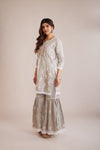 Premium Silk Cotton Chikankari Garara Set - Grey