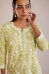 Printed Cotton Chikankari Short Kurta - Green