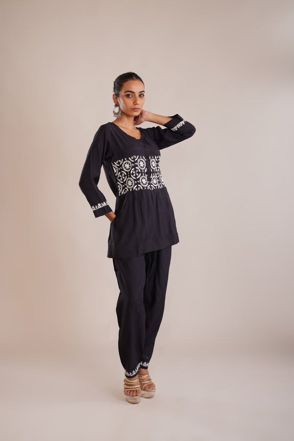Cotton Chikankari Co-Ord Set - Black