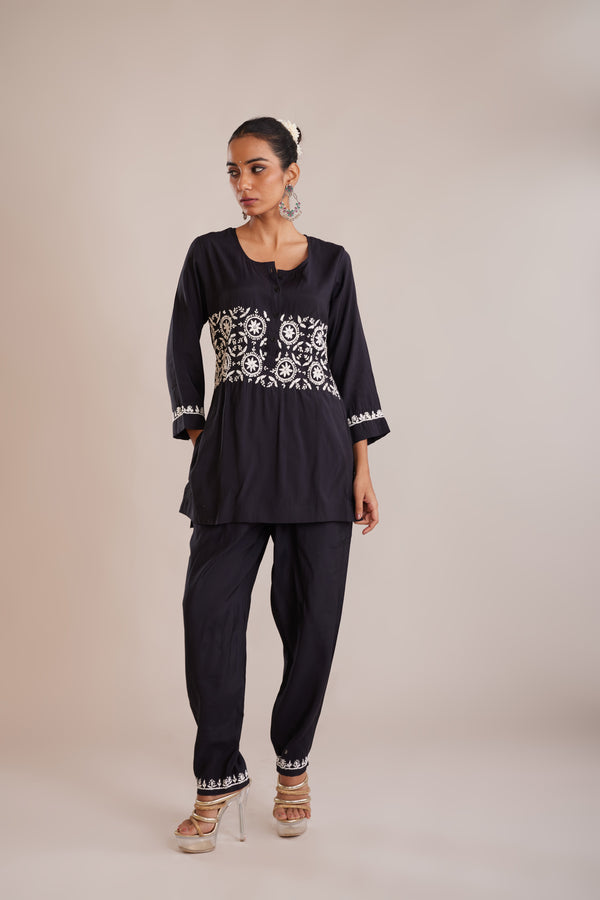 Cotton Chikankari Co-Ord Set - Black