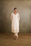 Beige Cotton Kota Chikankari Kurta Set With Inner