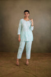 Sea Green Printed Cotton Chikankari Co-Ord Set