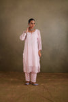 Pink Cotton Kota Chikankari Kurta Set With Inner