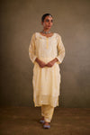 Yellow Cotton Kota Chikankari Kurta Set With Inner