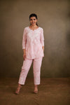 Peach Printed Cotton Chikankari Co-Ord Set