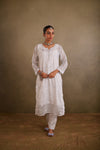 Grey Cotton Kota Chikankari Kurta Set With Inner