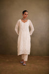 Premium Banarasi Khadi Chikankari Kurta Set With Inner - Beige
