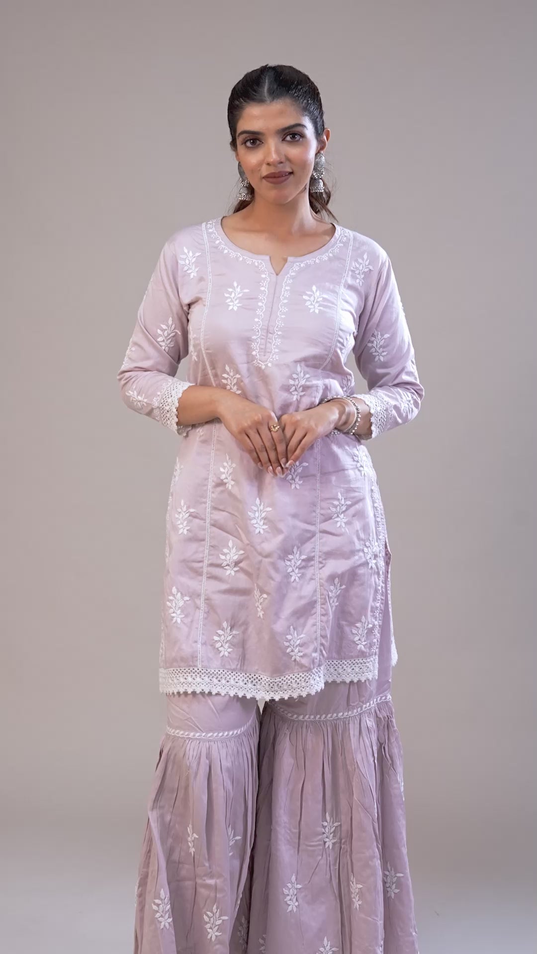 Premium Silk Cotton Chikankari Garara Set - Lilac