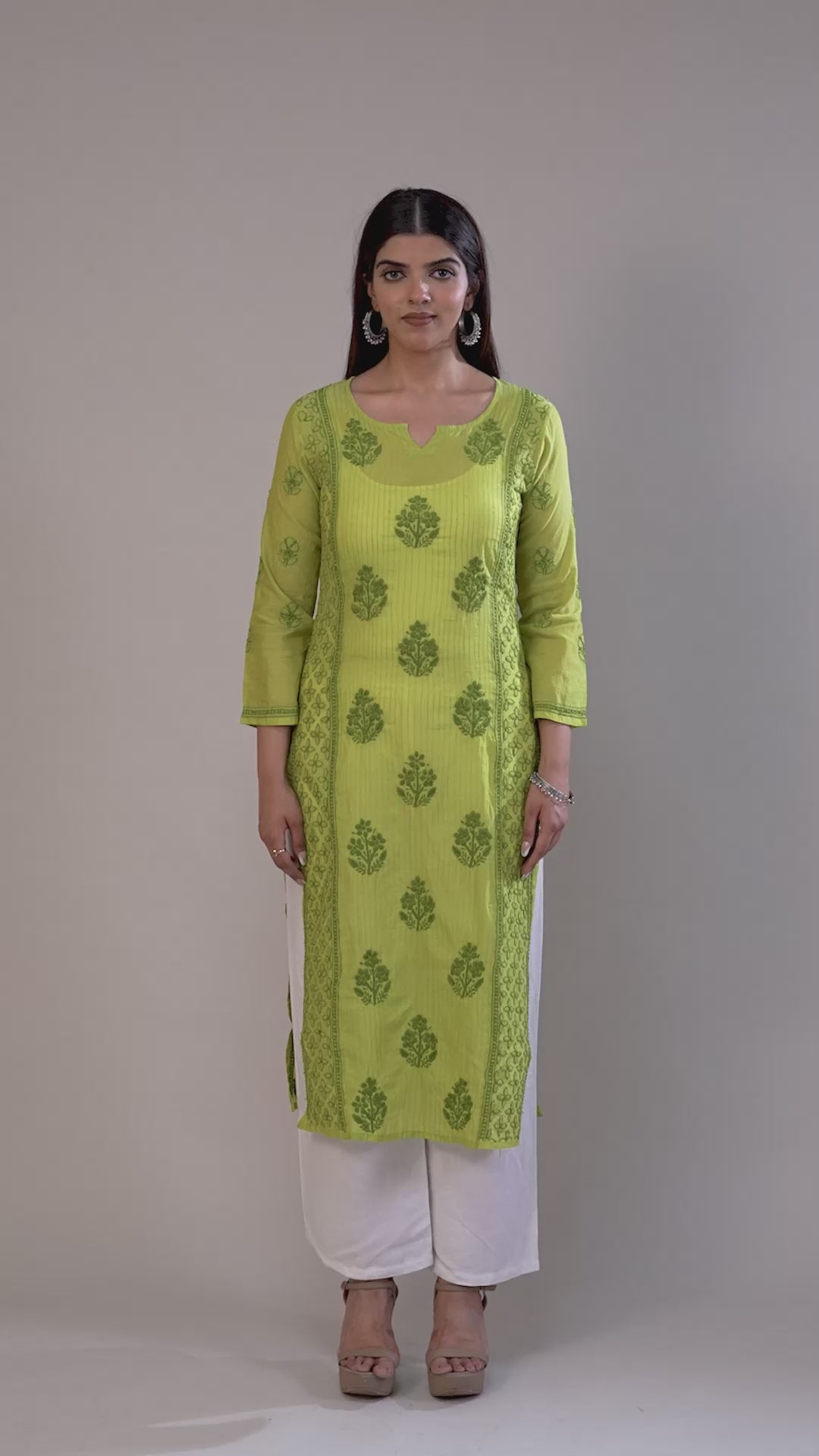 Chanderi Chikankari Allover Boota Kurta  - Green