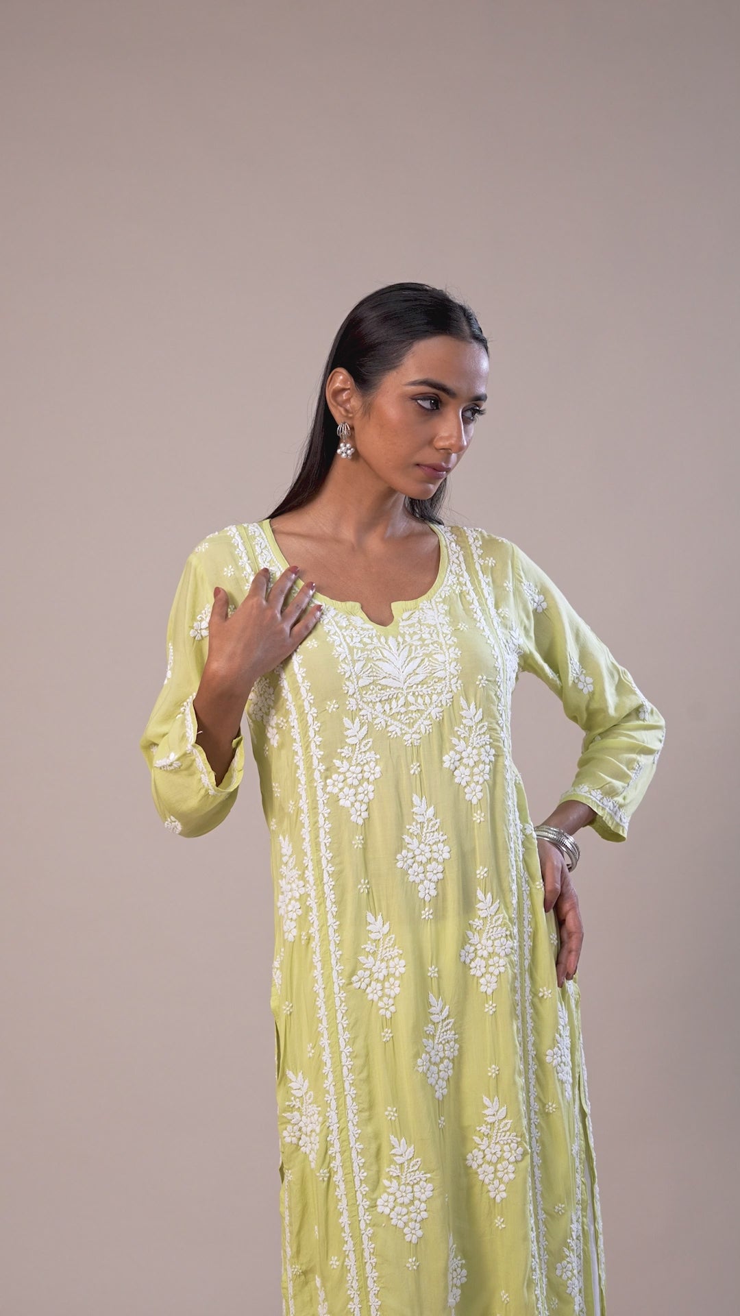 Modal Chikankari Panel Kurta - Pastel Green