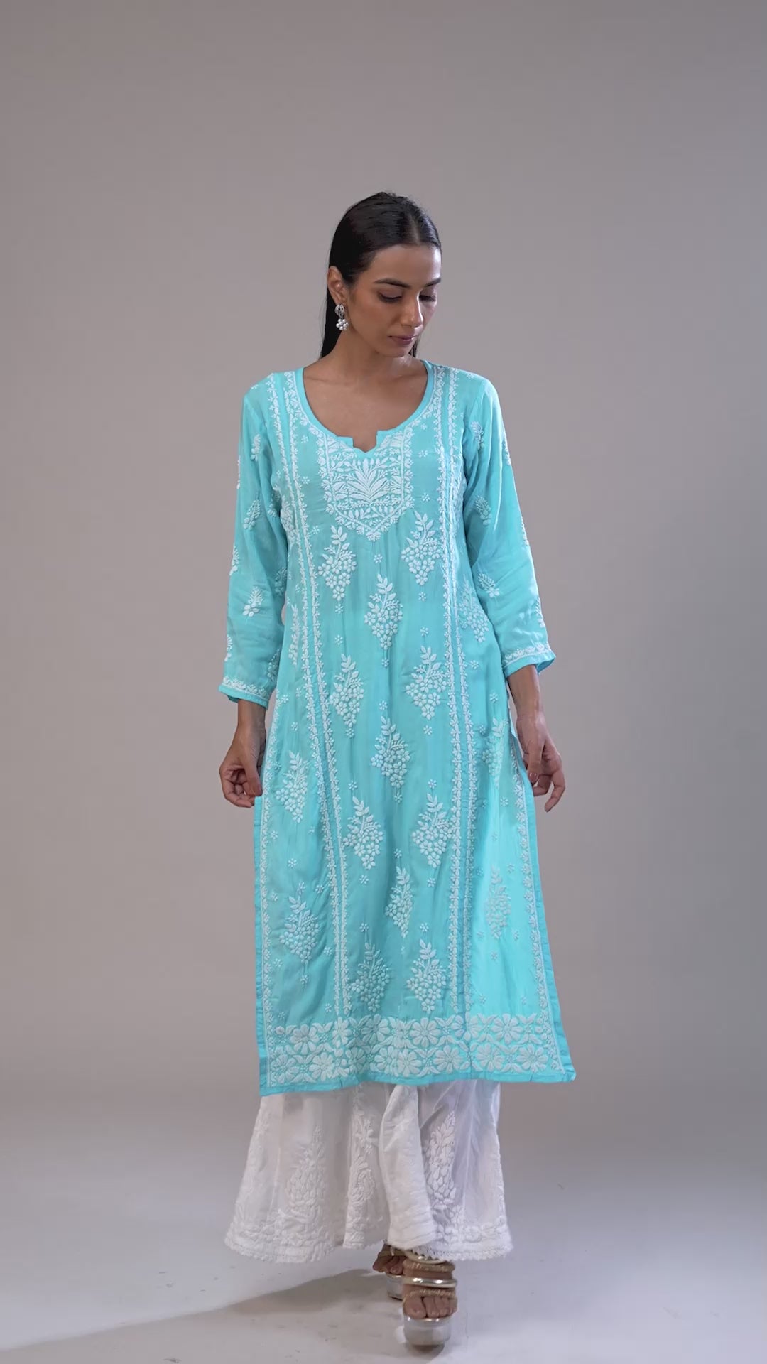 Modal Chikankari Panel Kurta - Blue