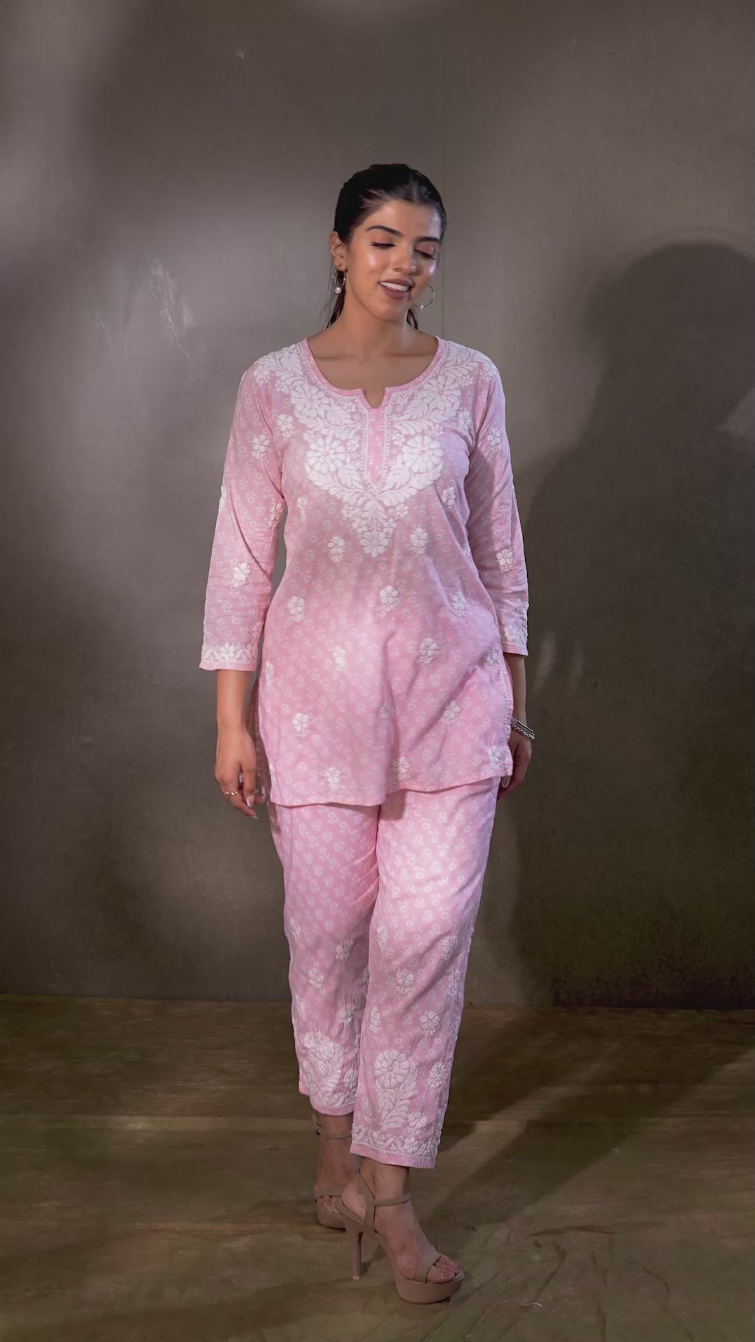 Printed Cotton Chikankari Co-Ord Set - Pink