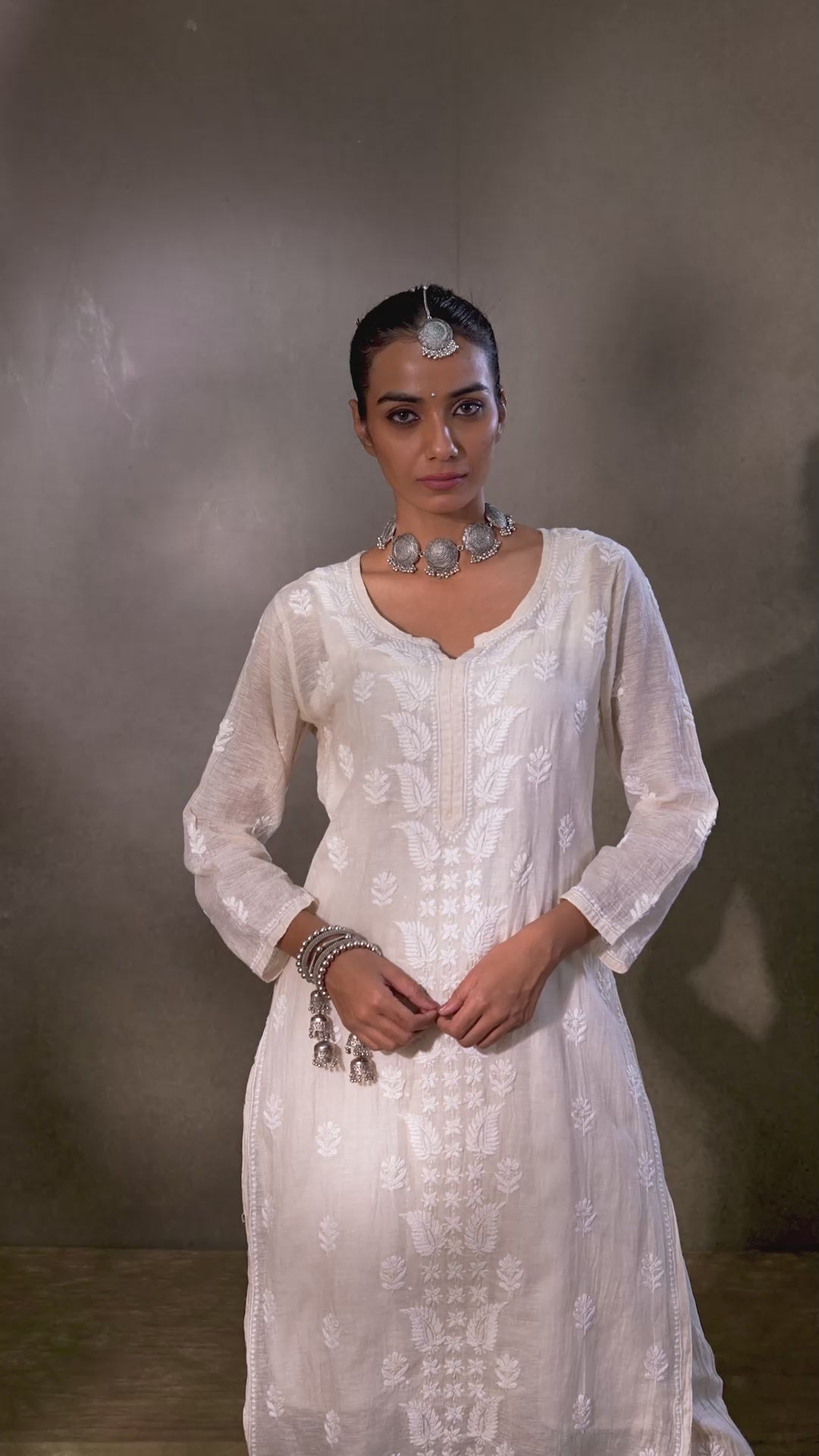 Premium Banarasi Khadi Chikankari Kurta Set With Inner - Beige