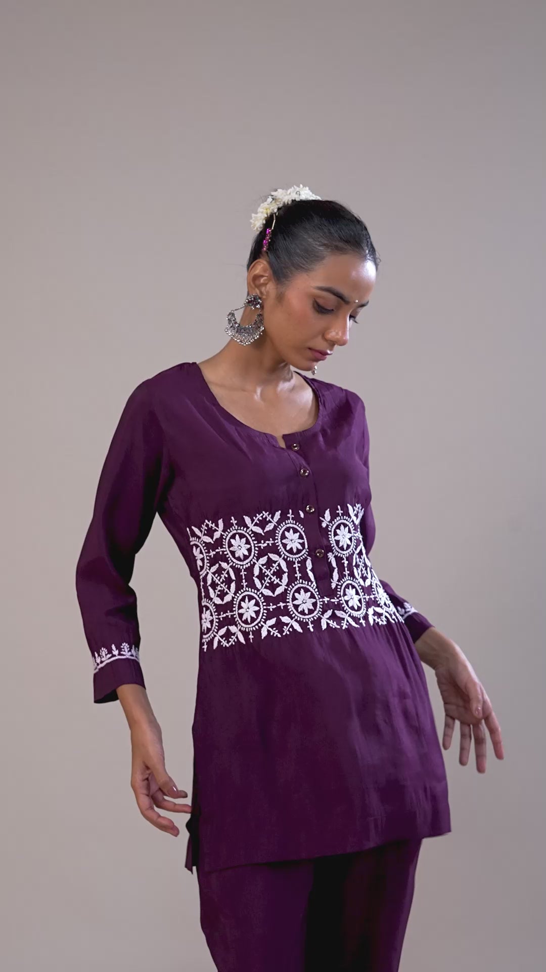 Cotton Chikankari Co-Ord Set - Wine