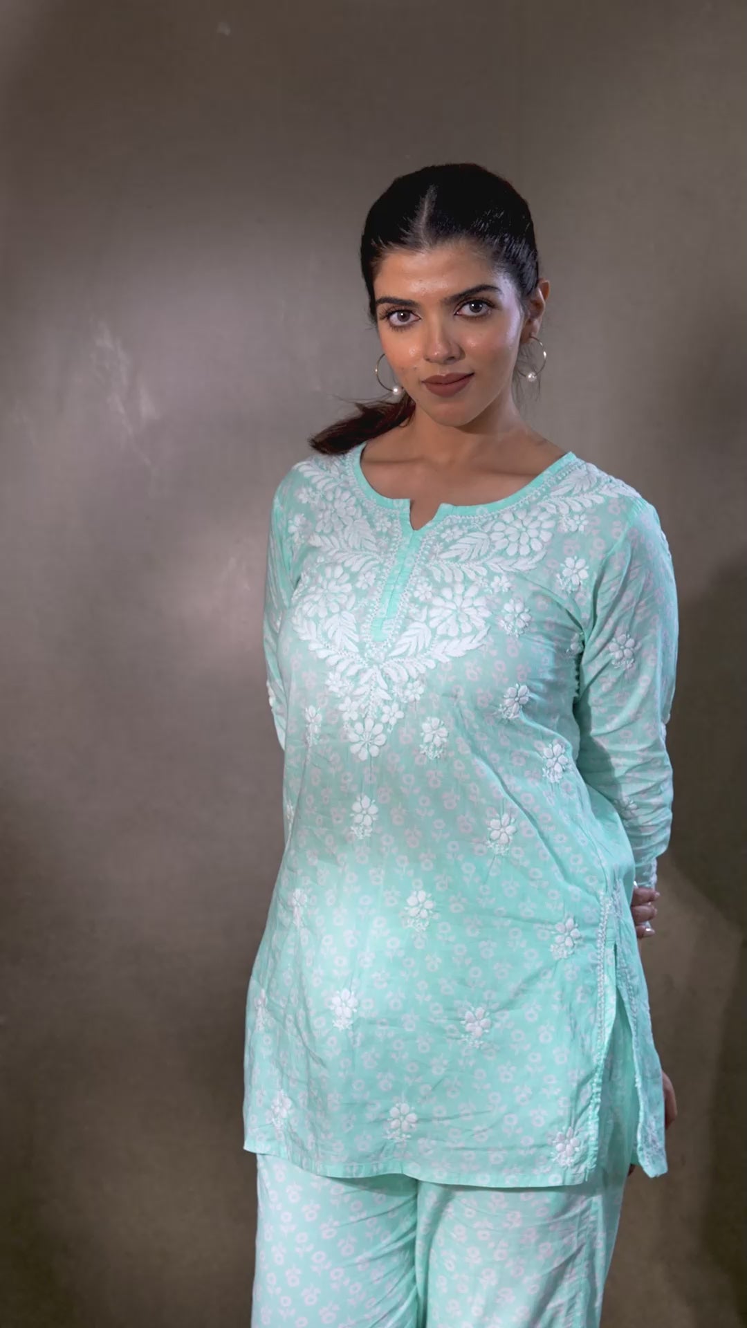 Printed Cotton Chikankari Co-Ord Set - Blue