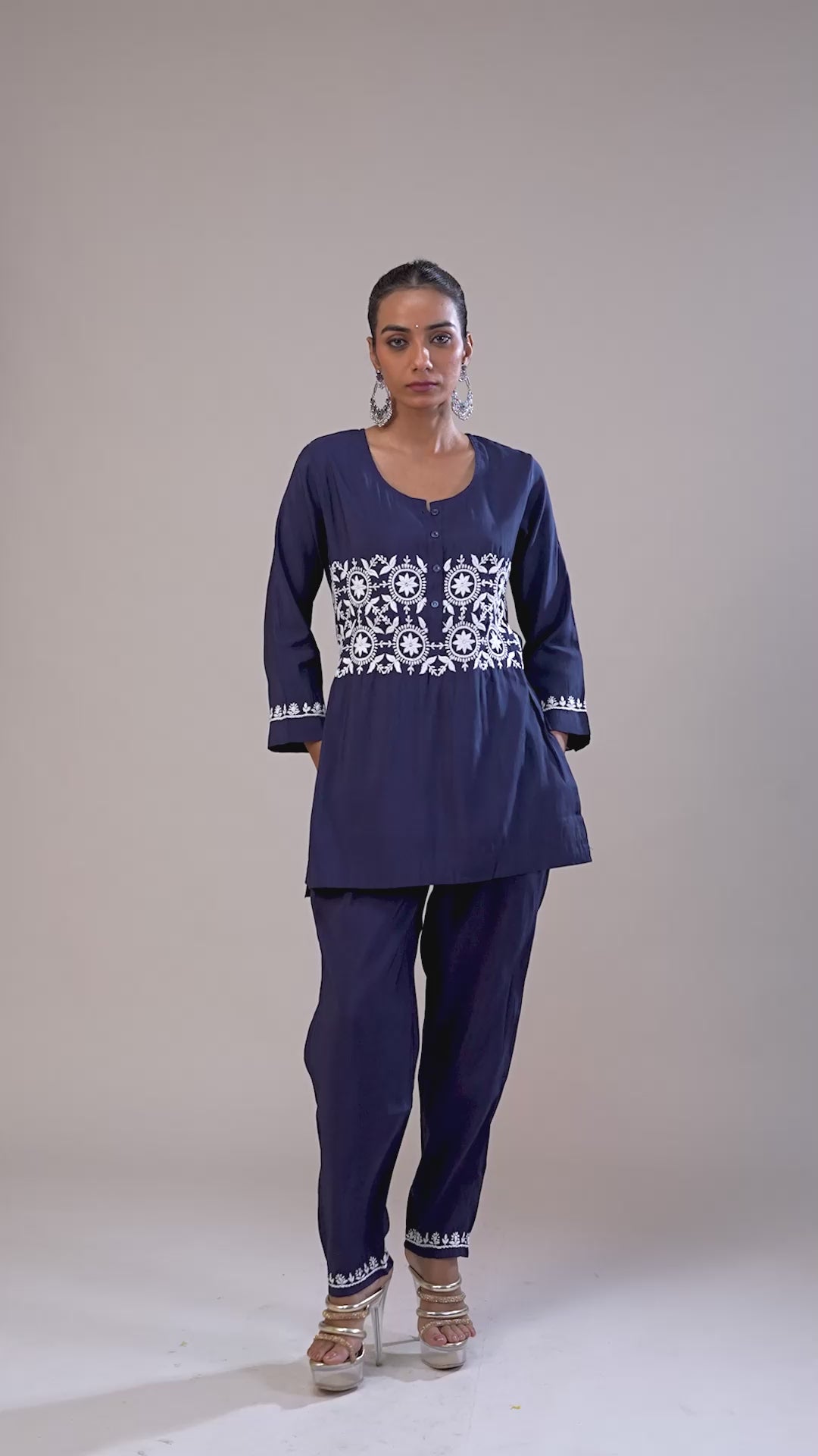 Cotton Chikankari Co-Ord Set - Navy Blue