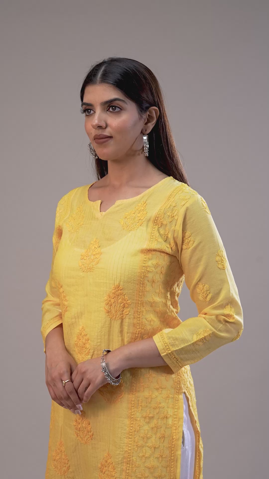 Chanderi Chikankari Allover Boota Kurta - Yellow
