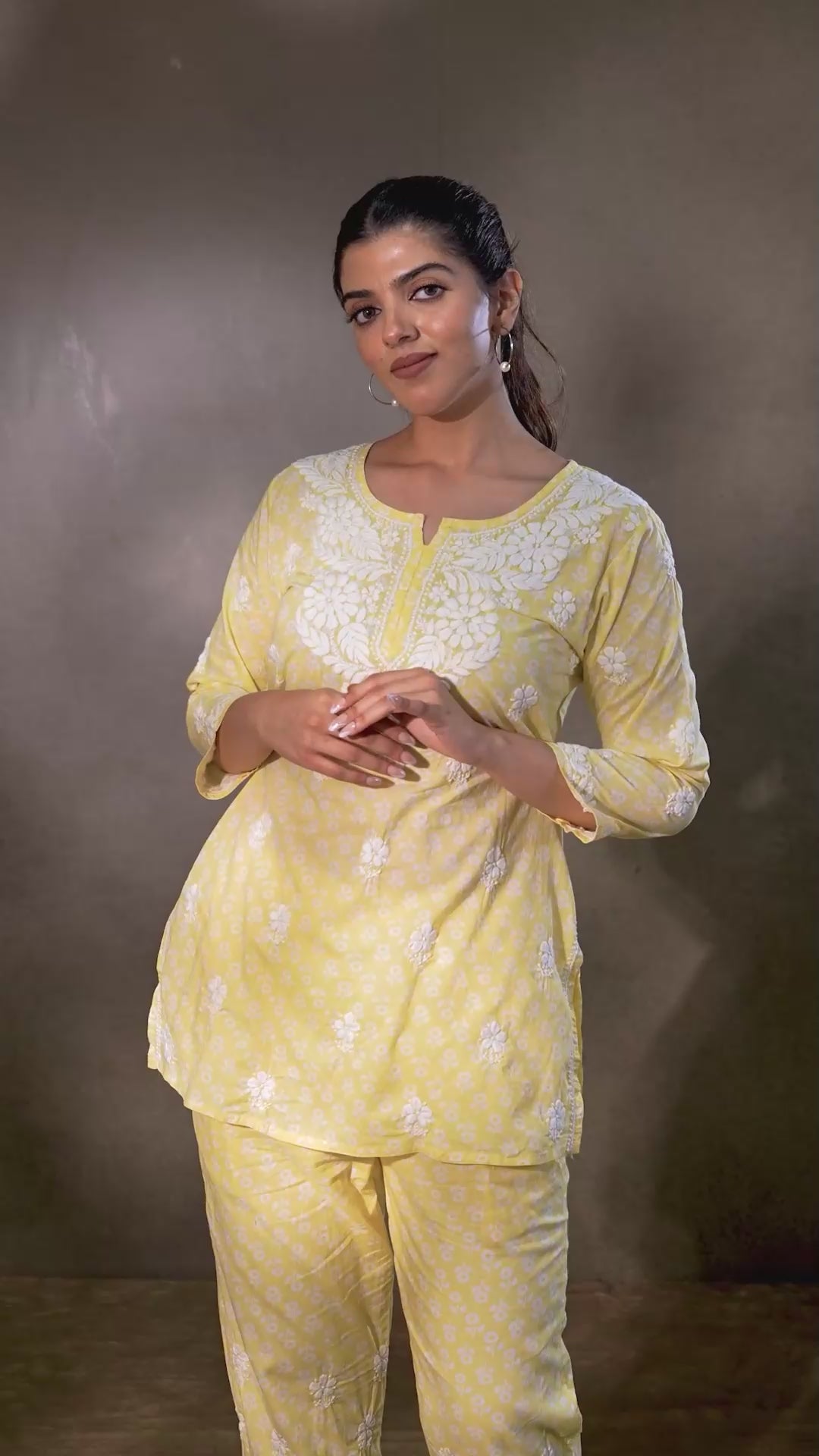 Printed Cotton Chikankari Co-ord Set - Yellow