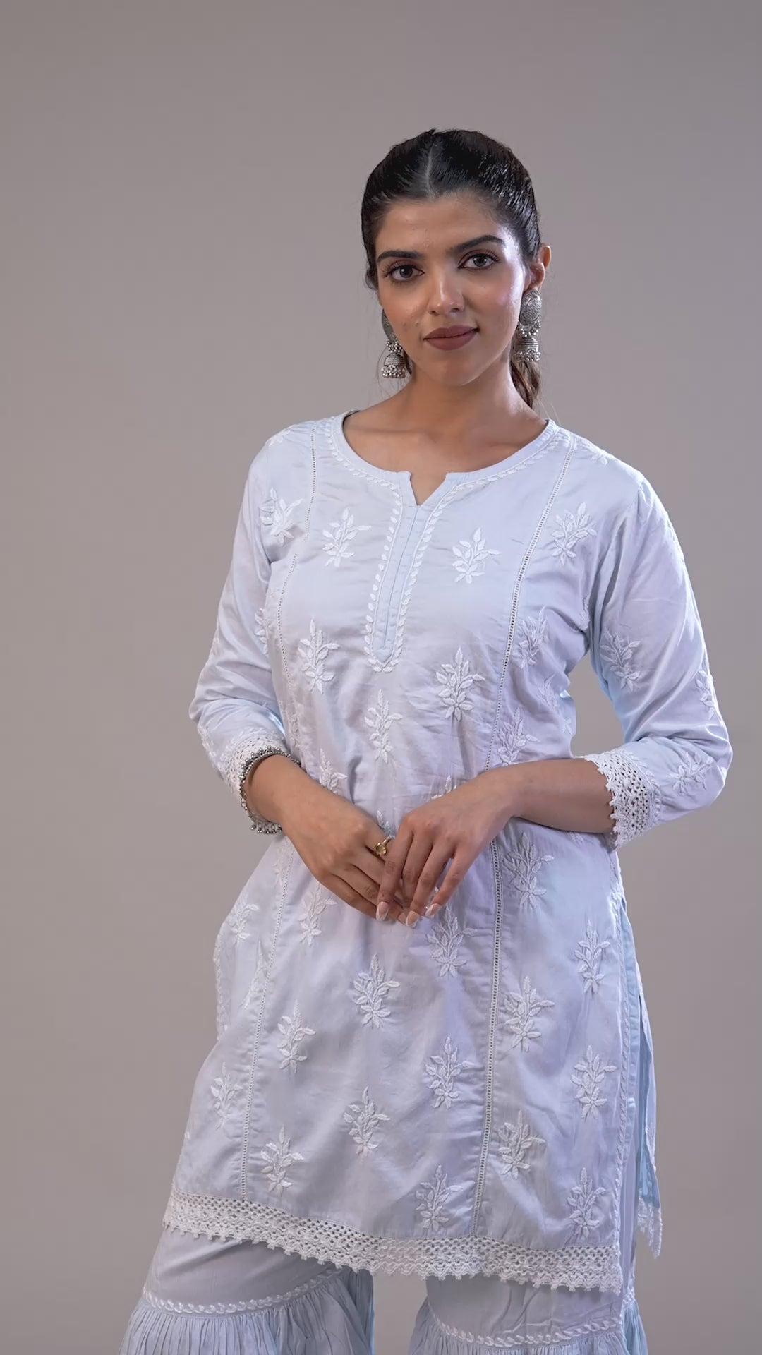 Premium Silk Cotton Chikankari Garara Set - Powder Blue