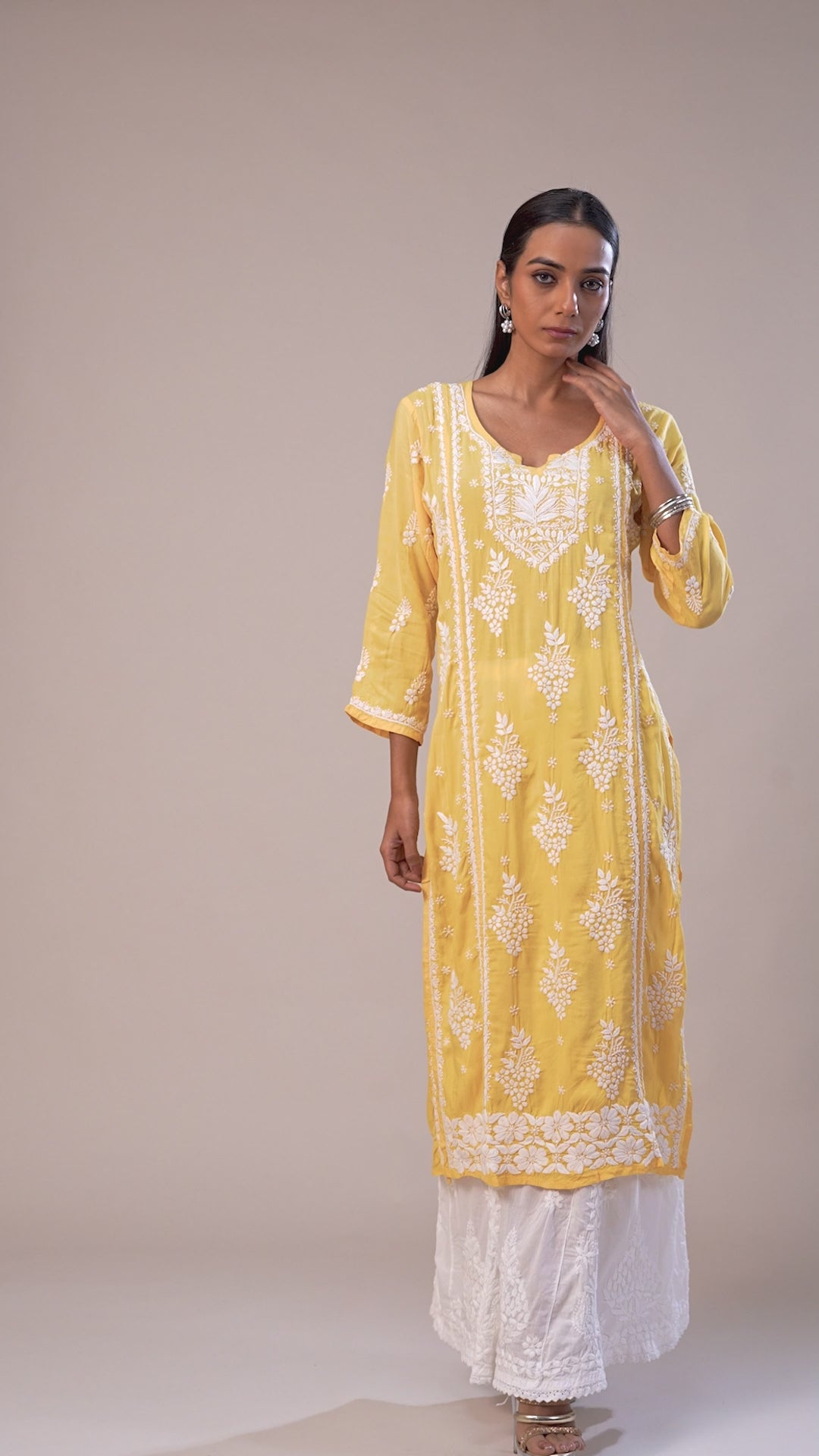 Modal Chikankari Panel Kurta - Yellow
